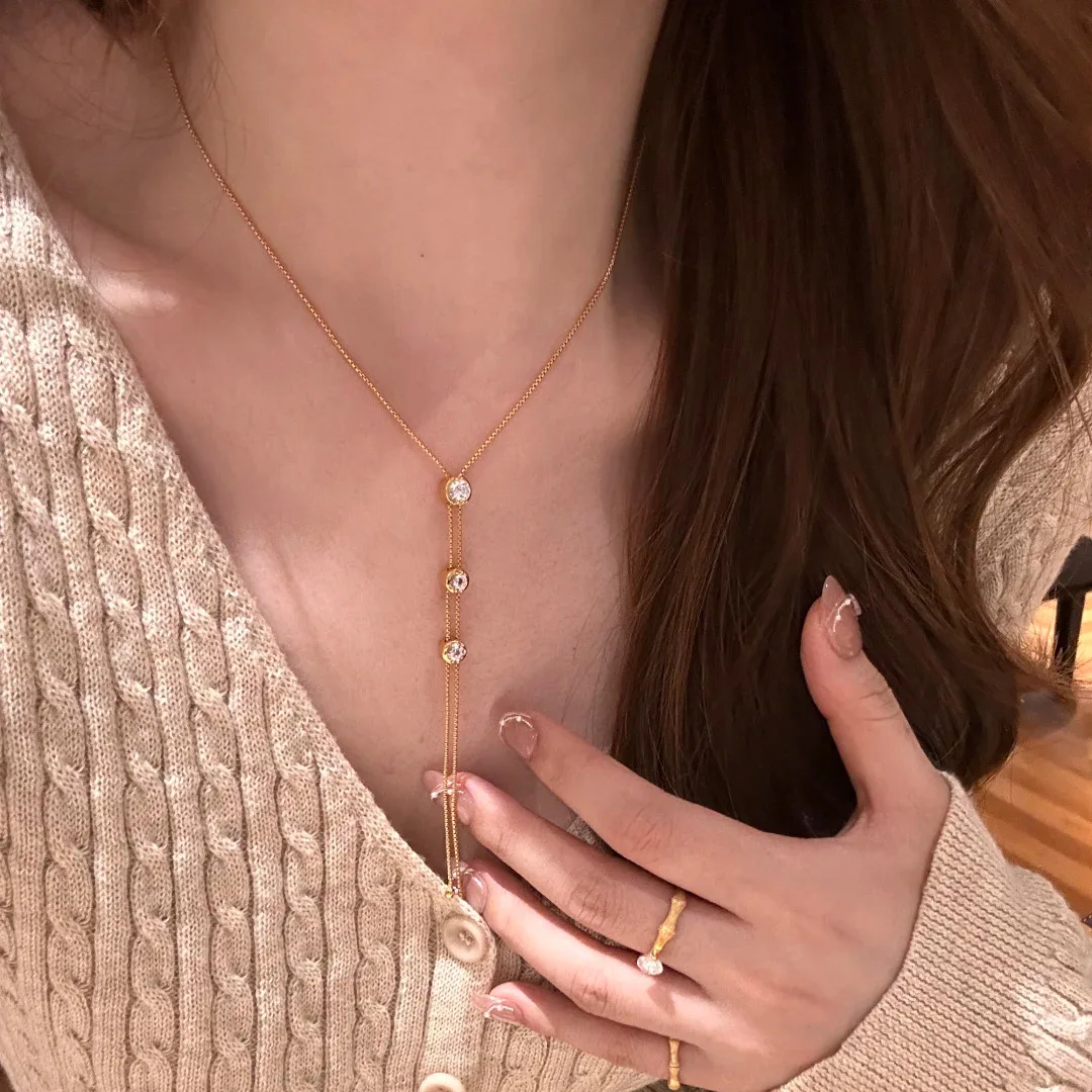 S925 Sterling Silver Necklace Light Luxury Fashion Bubble Necklace Women's Niche Premium Sense Drawing Fringed Clavicle Chain