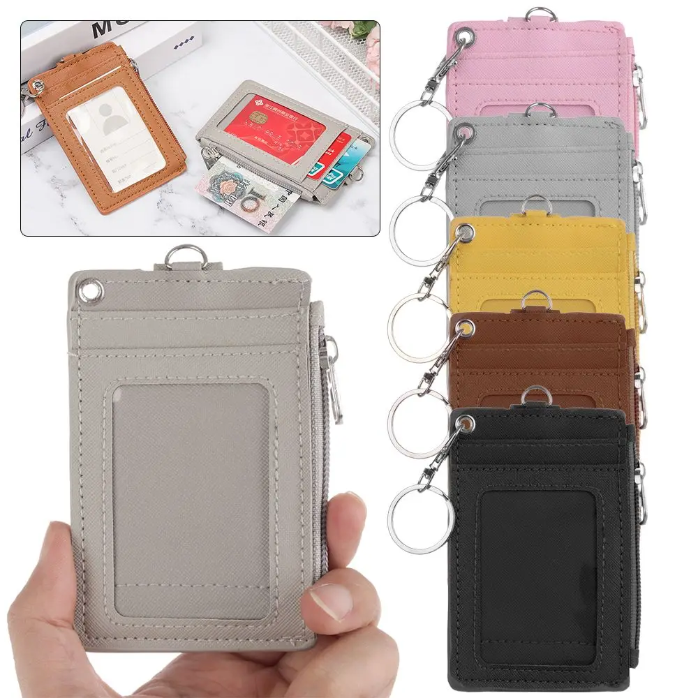 Portable PU Leather Bus Cards Cover Wallet Coin Purse ID Card Holder Keychain