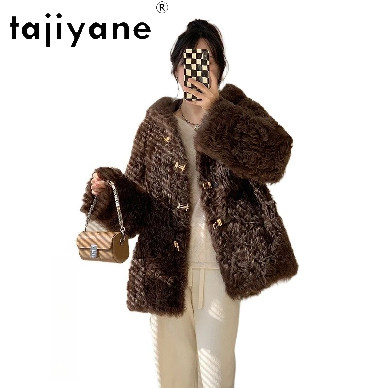 

TAJIYANE 100% Real Tuscany Wool Sheepskin Double Faced Fur Coat Woman Chic Hooded Fur Jacket Winter Clothes 2025 шуба женская