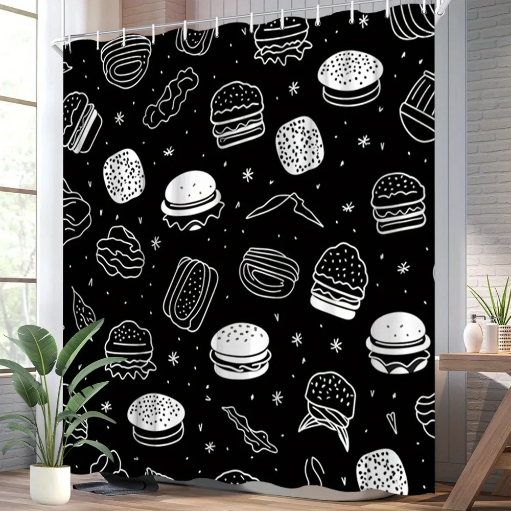 

Черный фон для любителей бургеры занавеска для душа моющаяся грязеотталкивающая насадка для душа водонепроницаемая полиэстеровая занавеска для ванны