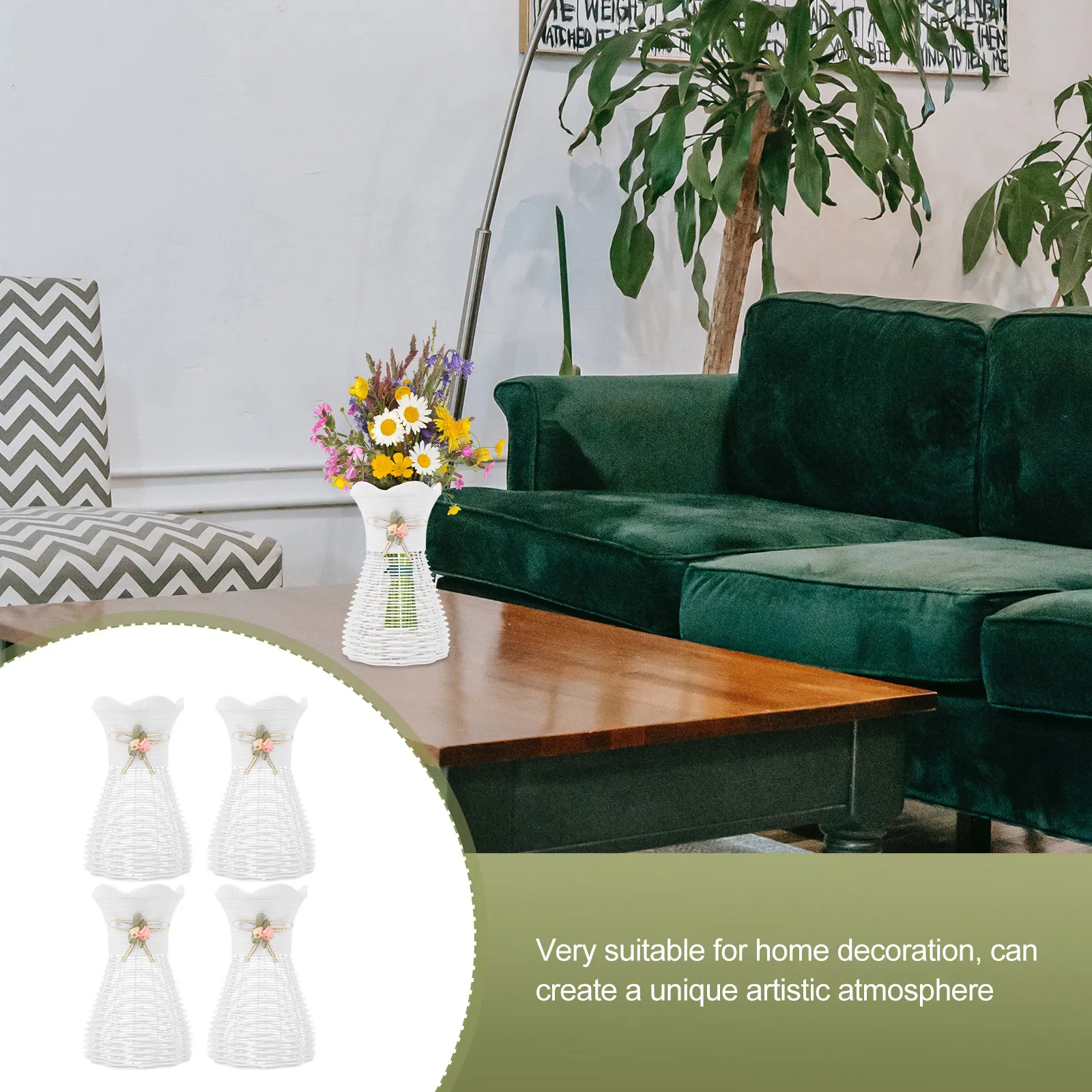 4 Stück Premium-Kunststoffvasen, kreativer, schicker Blumenhalter für Heimdekoration, Schlafzimmer, Esszimmer, Schreibtischdekoration, künstliche frische Blumen