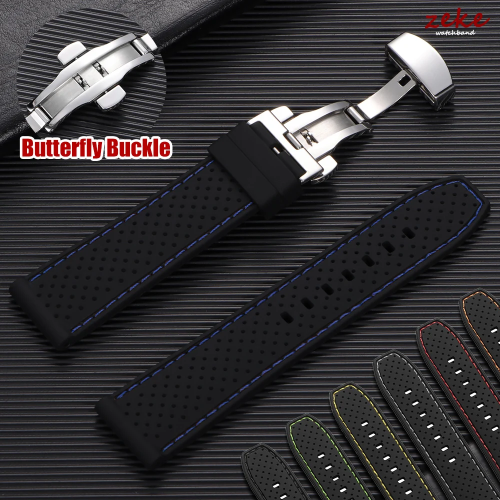 

Premium Silicone Watch Band Butterfly Buckle Waterproof Soft Rubber Strap 20mm 22mm Breathable Strap Replacement Universal Watch