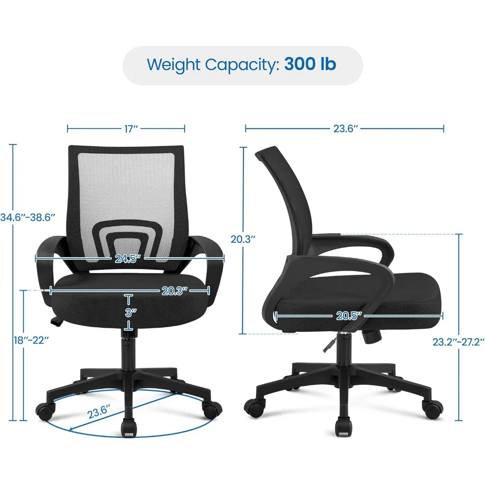 Ergonomic Mesh Office Chair with Lumbar Support, Height Adjustable Computer Desk Chair with Armrests Black 2-Pack