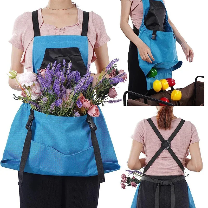 Garden Harvest Apron 60cm Waterproof Oxford Fabric Orchard Fruit Picking Storage Bag Apron Deep Front Pocket Adjustable Straps