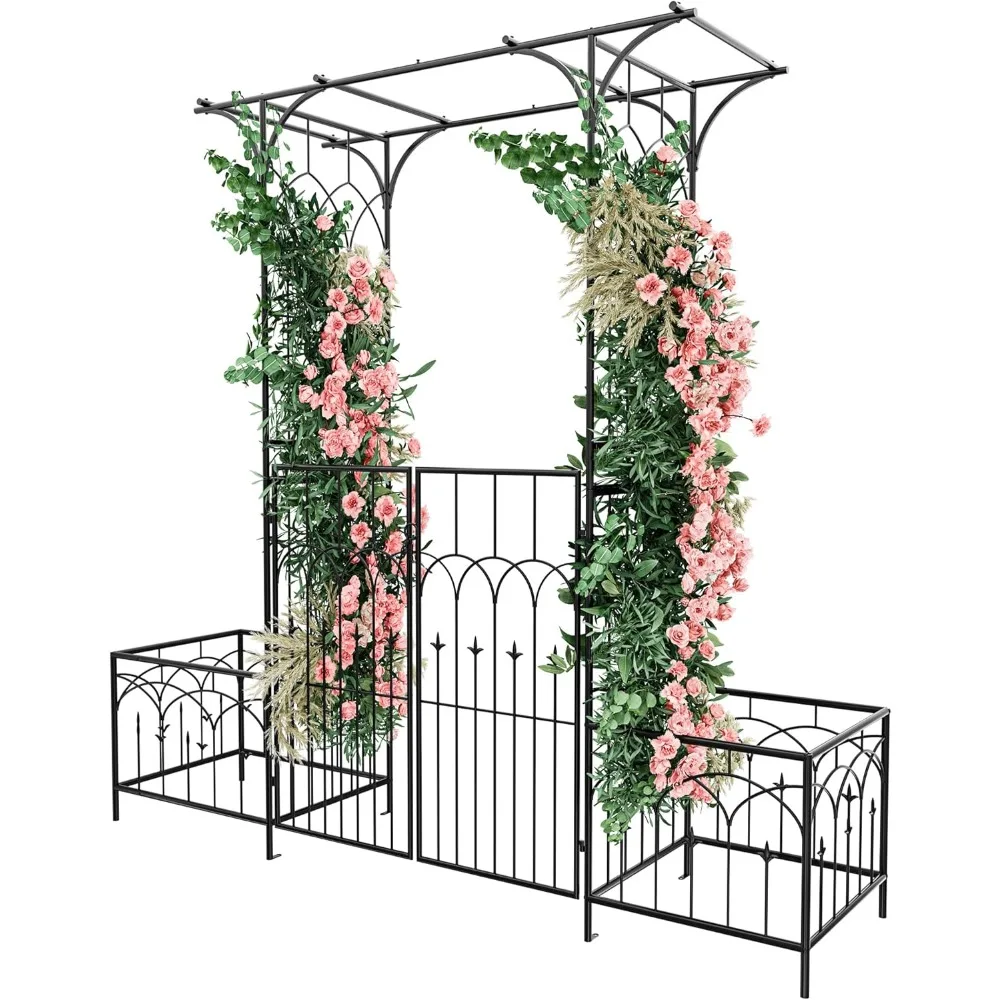 

Garden Arbor with Gate and Planter Box, Metal Garden Arch for Climbing Plants Outdoor, Wedding Arches for Ceremony