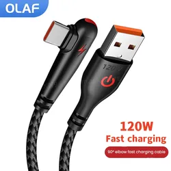 Olaf 120W Fast Charging Cable USB Type C Cable 90 Degree Elbow Braided Data Cable for Samsung Xiaomi Mobile Phone USB Charger