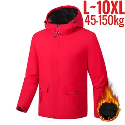 Big Size Winter Jacket Men Hooded Zip Up Padding Male Waterproof Padded Coat Fur Fleece-lined Warm Thick Windbreaker Plus 10XL
