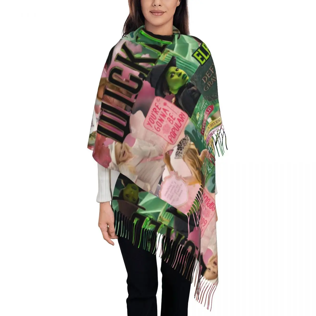 Wicked For Good Shawl Wrap Women Winter Long Soft Scarf Glinda Elphaba Pashminas Tassel Scarves