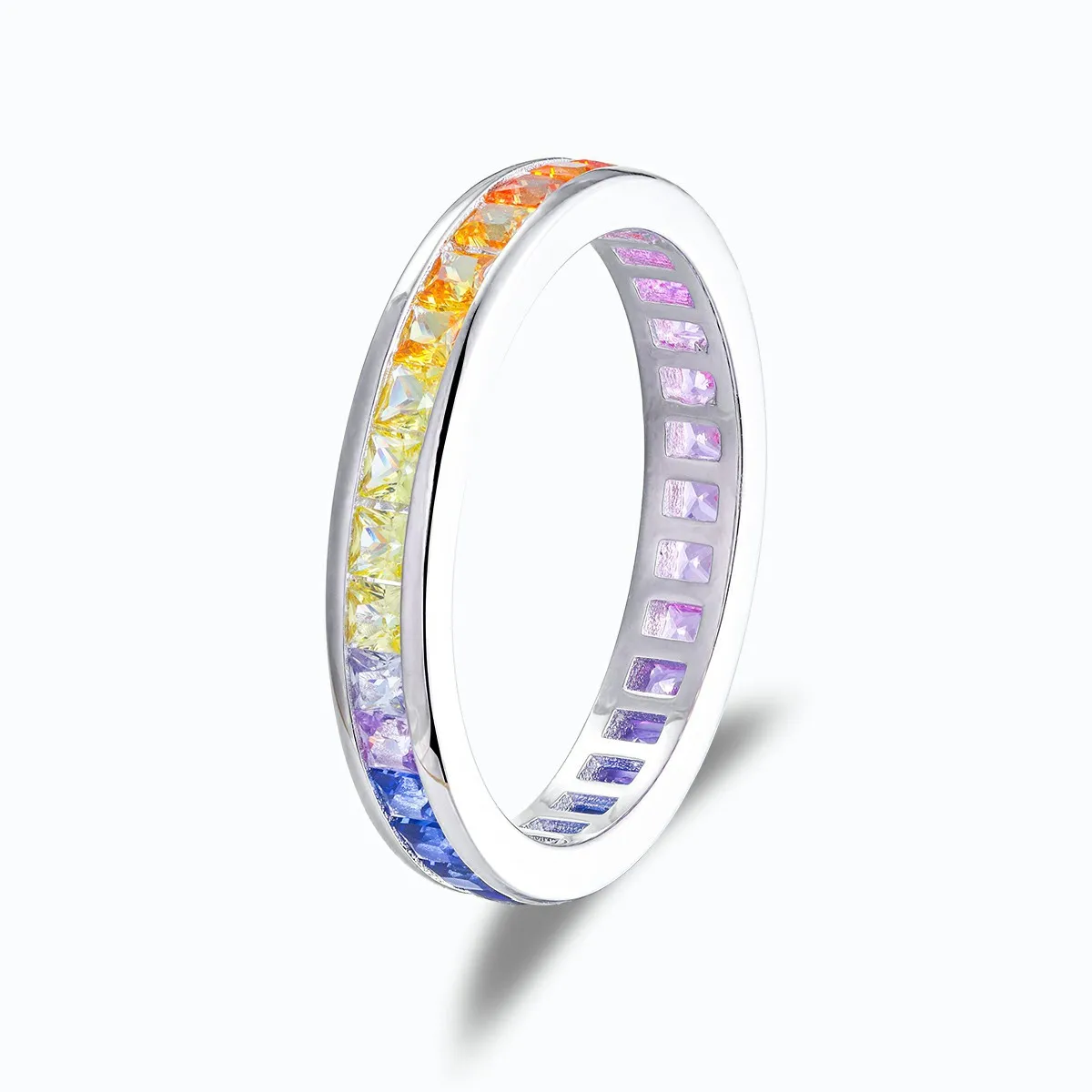 

S925 Sterling Silver Created Rainbow Gemstone Ring For Women Luxury Fashion Wedding Band High End Fine Jewelry Gift