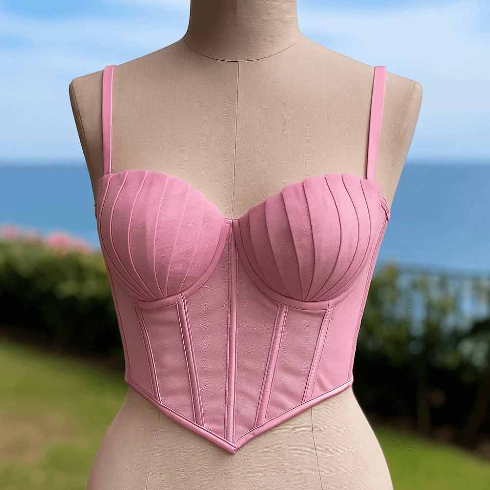 

Необычная плиссированная сетчатая майка, прозрачный укороченный топ без рукавов Y2k, облегающий сетчатый корсет из рыбьей кости, уличная одежда