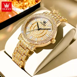 OLEVS-reloj de cuarzo resistente al agua para hombre y mujer, cronógrafo de lujo, elegante, con diamantes completos, Original, con caja de regalo de acero inoxidable