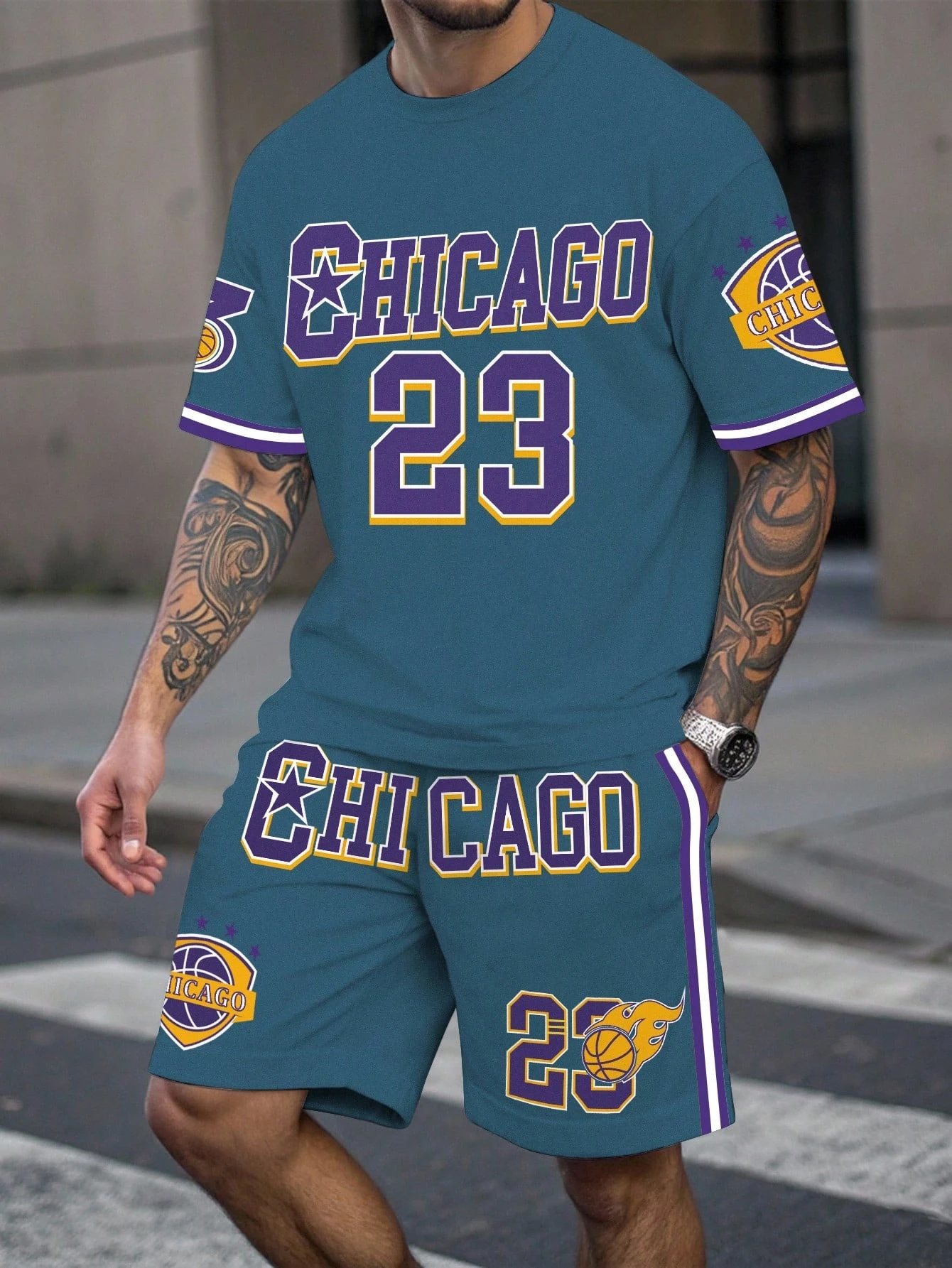 Men's Sports Short Sleeve Top Shorts Set Plus Size Breathable Basketball Sports Clothing Letter Print T-shirt Shorts 2-piece Set - Image 3