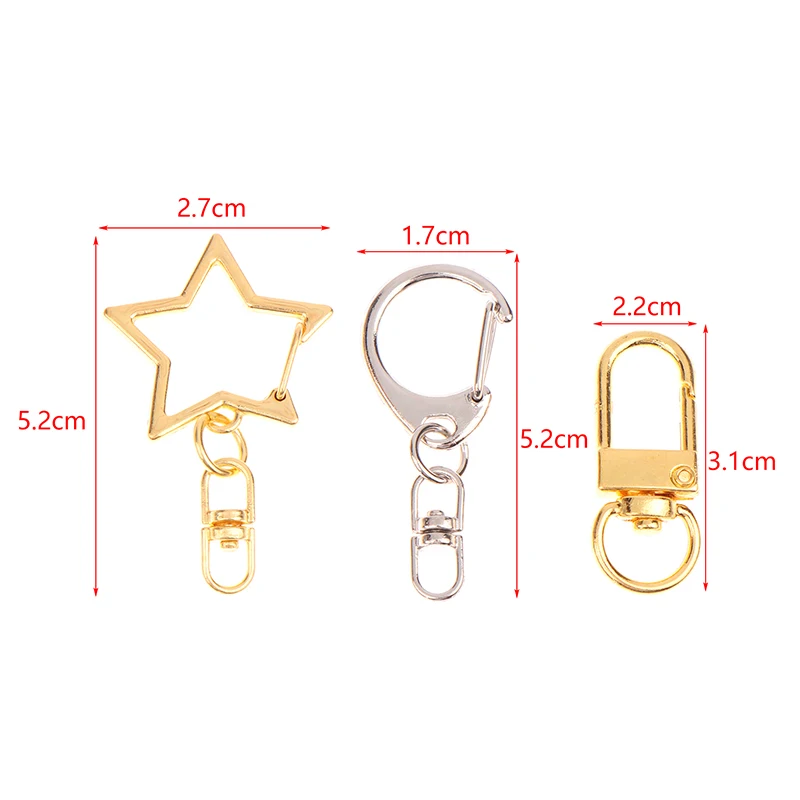 10Pcs Star Pentagram D-shaped Hollow Key Chain Rings Keychain DIY Accessories Lobster Clasp Keyring Jewelry Making Findings
