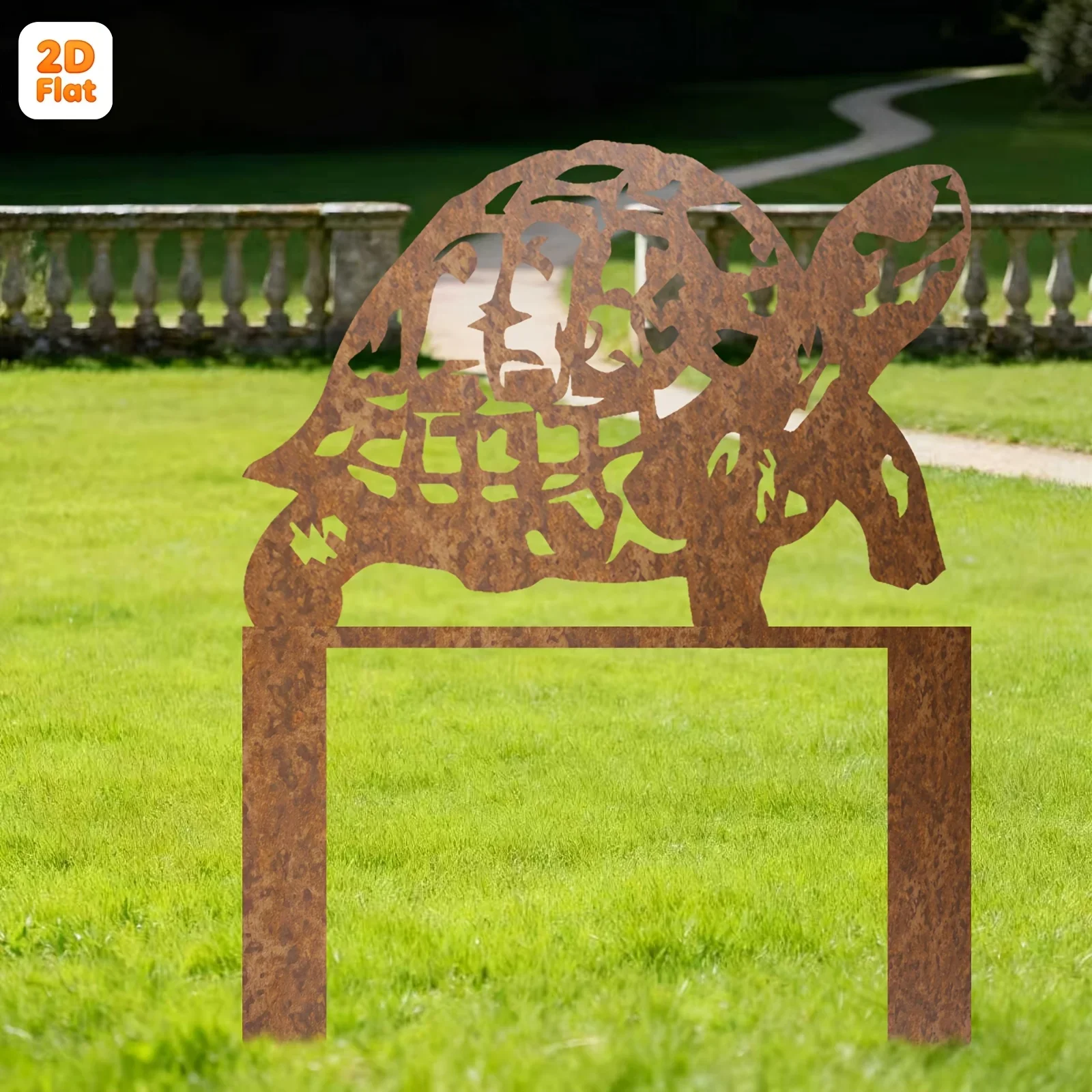 【2D Flat】Rusty Tortoise Metal Garden Stake – Yard Lawn Decor – Gift for Garden Party & Housewarming – Easy Install