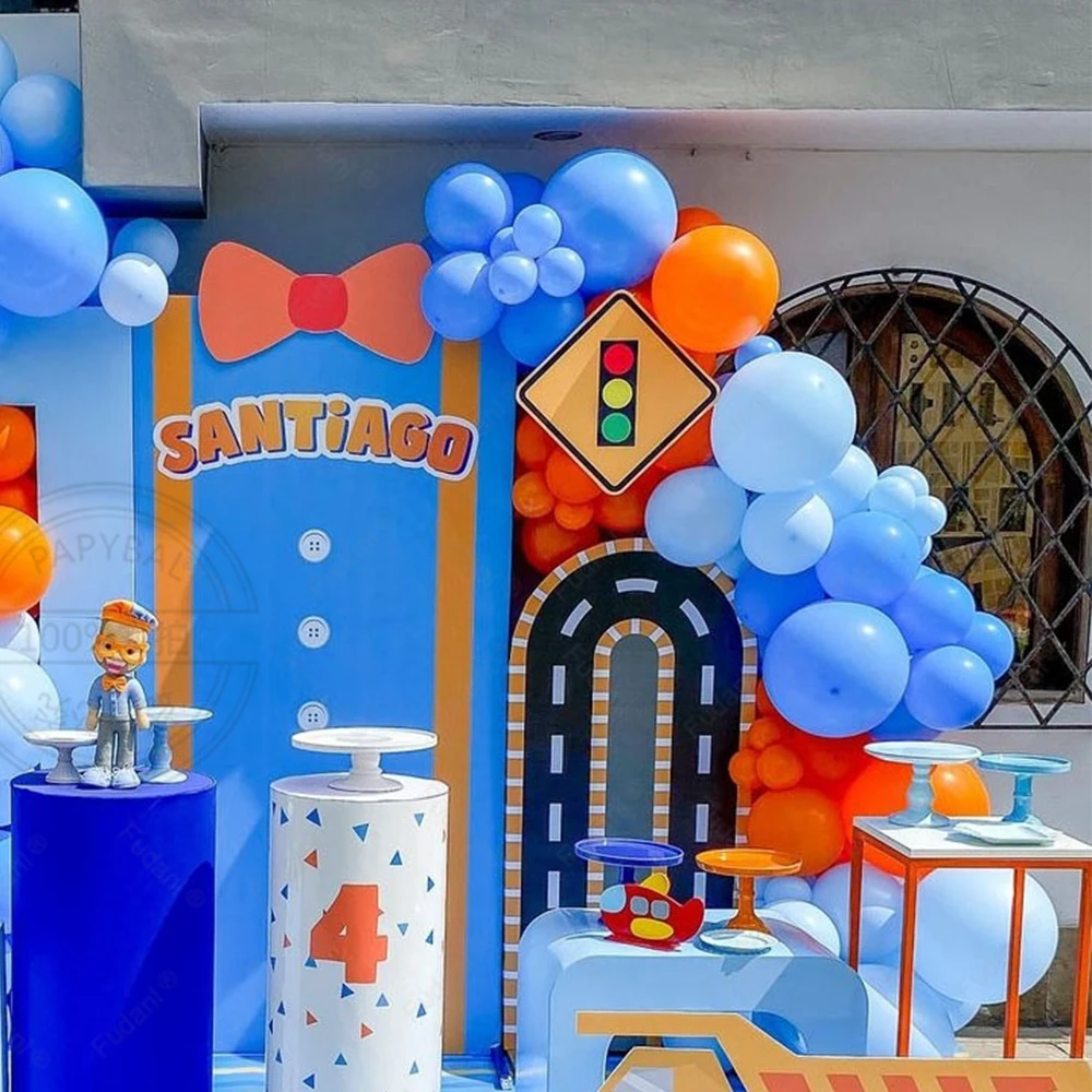 122PCS blue orange latex Balloon Arch Kit Boy Child Blippi themed birthday party decoration balloon gender reveal decoration