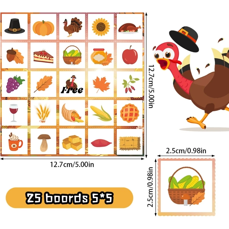 bingo Thanksgiving pour réunion famille, jouet fête pour enfants adultes, activité Thanksgiving pour