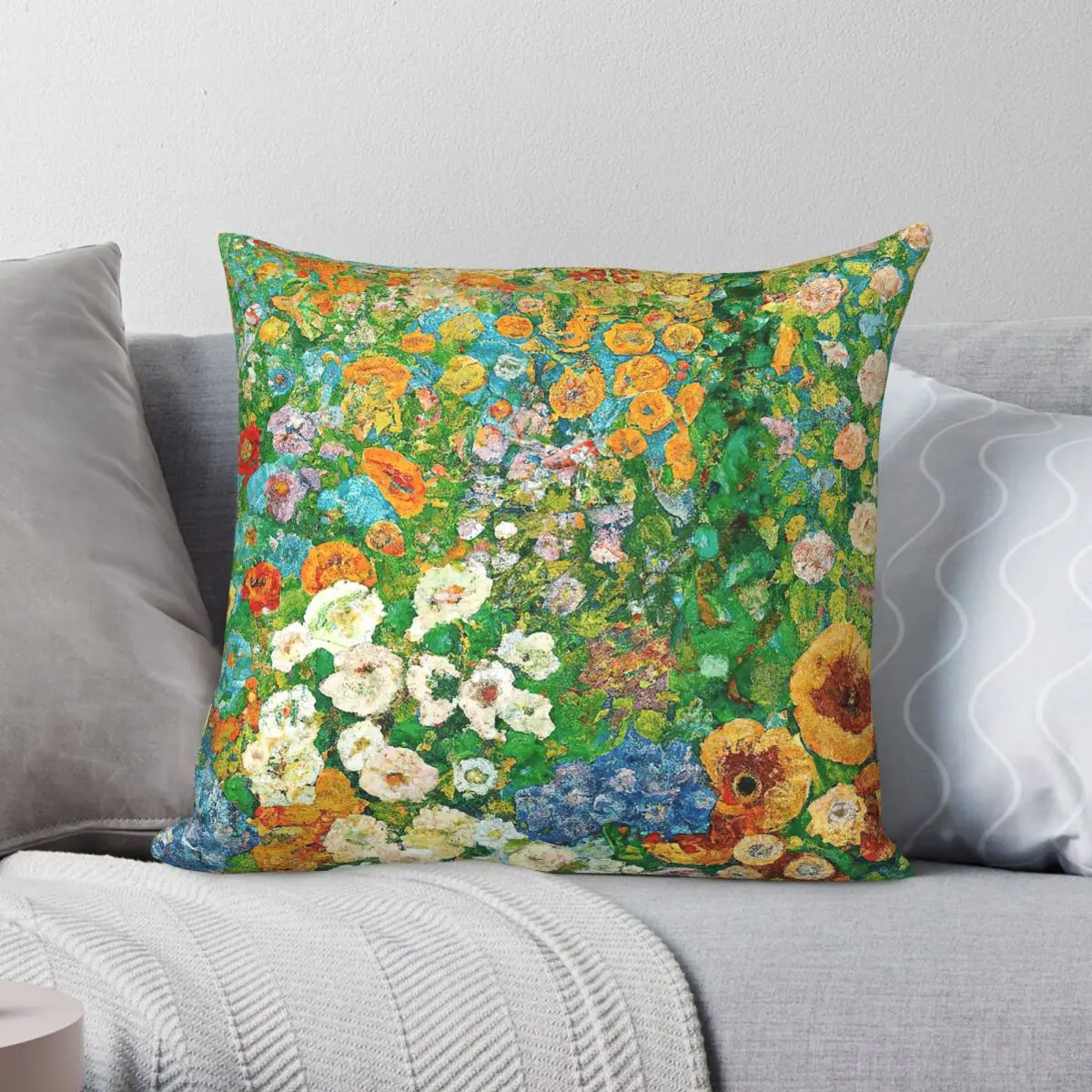 Gustav Klimt Flower Garden Square Pillowcase Polyester Linen Velvet Creative Zip Decor Pillow Case Room Cushion Cover 45x45