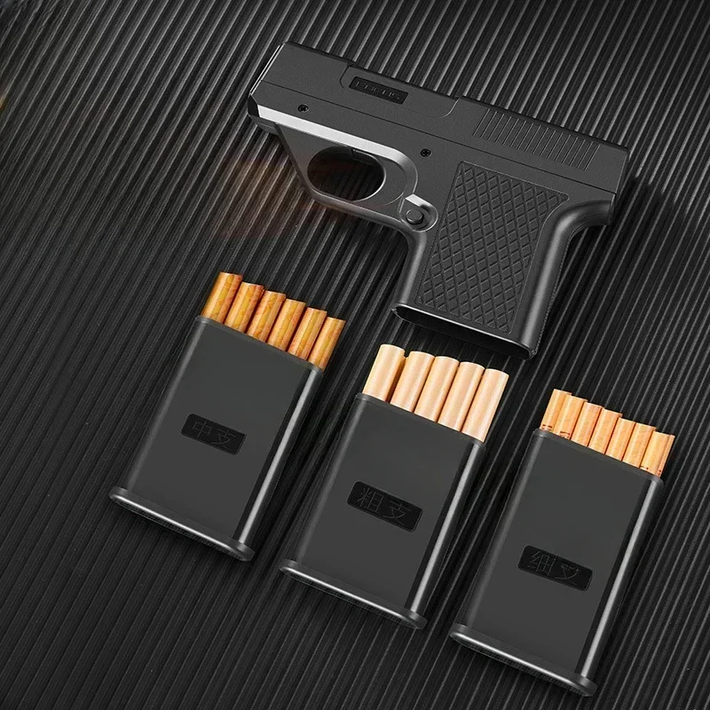 

Pistol Style Lighters with 3 Cigarette Case Jet Turb Lighter Gas Lighter Capacity 10PCS Windproof Cigar Lighter Gadgets for Men