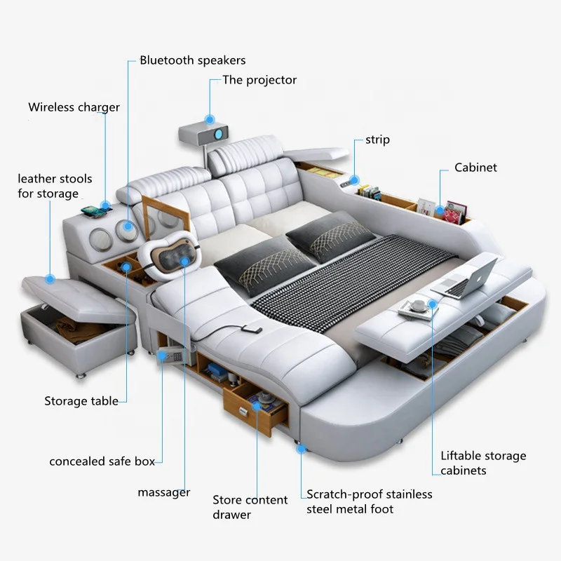 New Fashion Modern Bedroom Furniture Massage Bed Sets Multi Function King Size Bed Sets