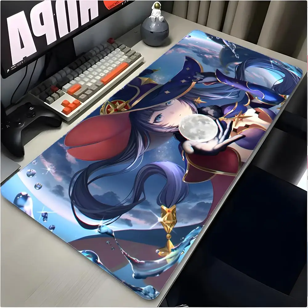 Mystical G-Genshin Impact Mona Mouse Pad Large Mouse Pad Desk Mat Non‑Slip Board Gaming Mat Stitched Edge Design