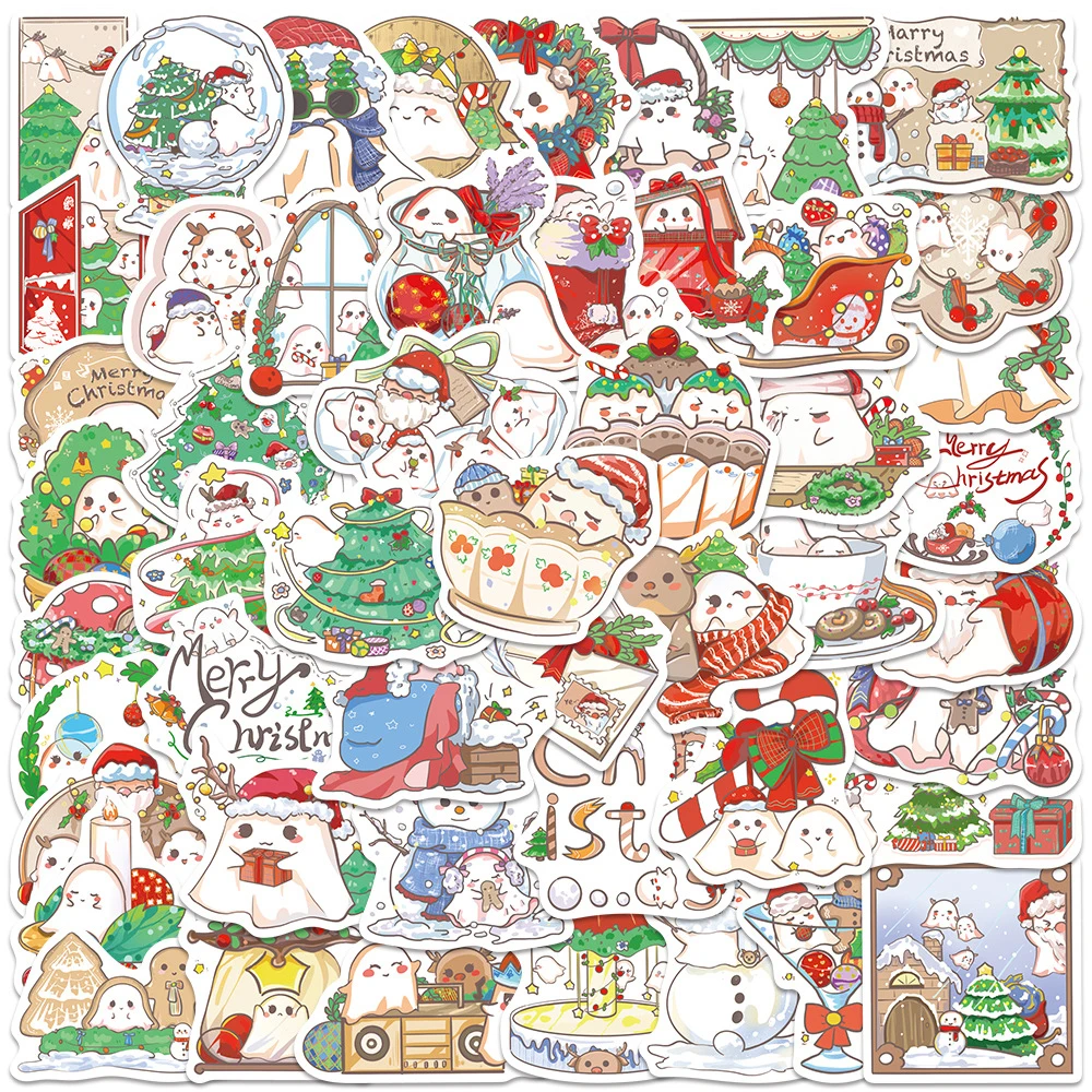 

10/30/50pcs Kawaii Christmas Ghost Cartoon Stickers Cute Creative Graffiti Decals Suitcase Phone Notebook Sticker for Kids Toy