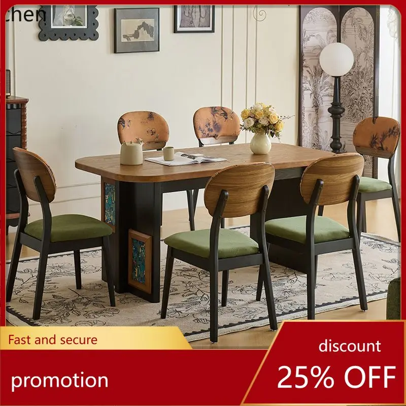 

ZML Solid Wood Table and Chair Set for Home Use, Small Apartment Living Room Rectangular Dining Table