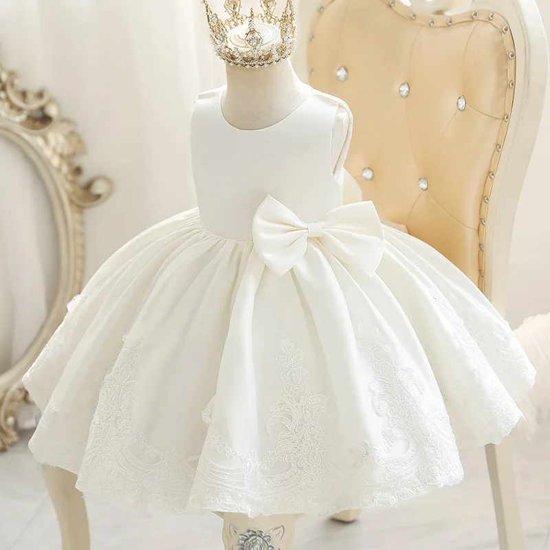 Elegante Jurken Voor Meisjes Kerst Effen Kant Meisje Feestjurk Prinses Verjaardag Bruiloft Nieuwjaar Kostuum Kleding 1-6T - afbeelding 1