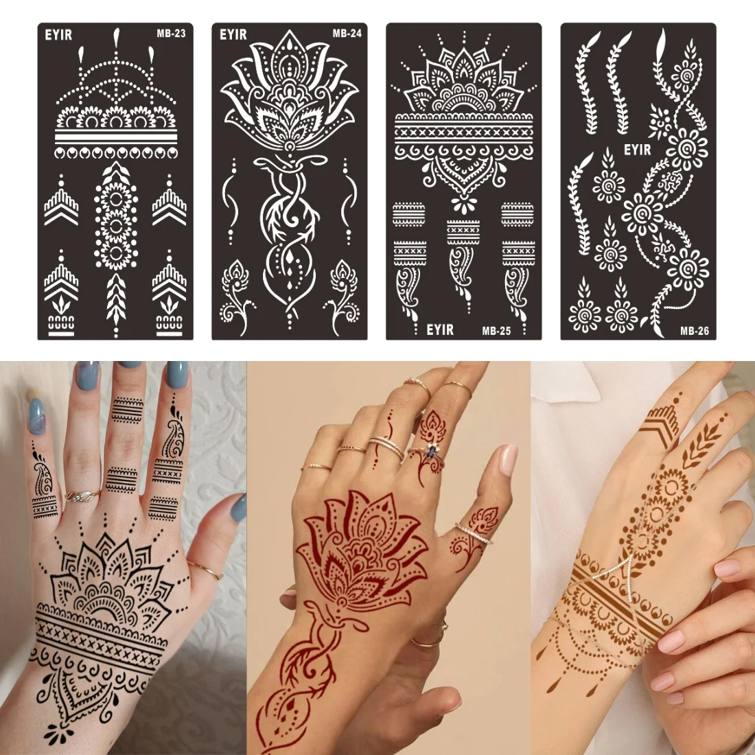 4pcs Mandala Floral Tattoo Stencils Reusable Tattoo Templates DIY Temporary Body Art Hand Wrist Design Makeup Party Decoration