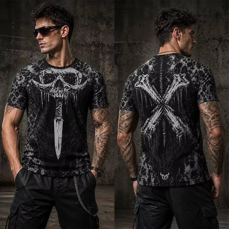 2026 Men Gothic Skull 3D Print T Shirt Harajuku Streetwear Punk Rock Tee Summer Short Sleeve Casual Hip Hop Round Neck Top view 2