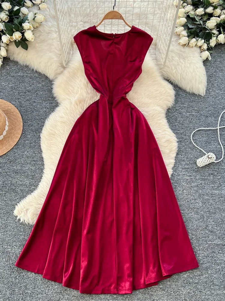 Ele Red Dr レディース ハイウエスト Vネック スベル 非対称ヘムライン ファイオナブルな花柄刺繍 通勤 スレ Dr