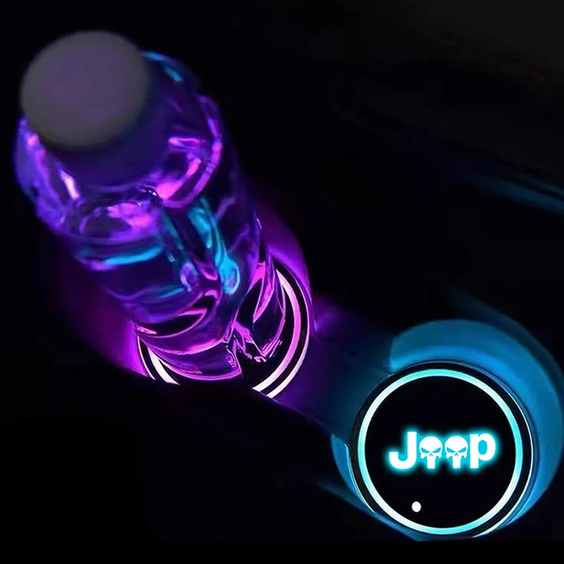 2pcs LED Car Water Cup Mat Drink Holder For Jeep Grand Cherokee XJ SRT Renegade Compass Wrangler JK TJ Patriot Trail Hawk