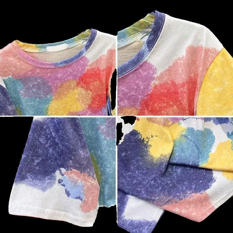 2024 Summer Fashion Personality Design Niche Tie Dyed Round Neck Loose Oversized Casual Trend Versatile Short Sleeved T-shirt