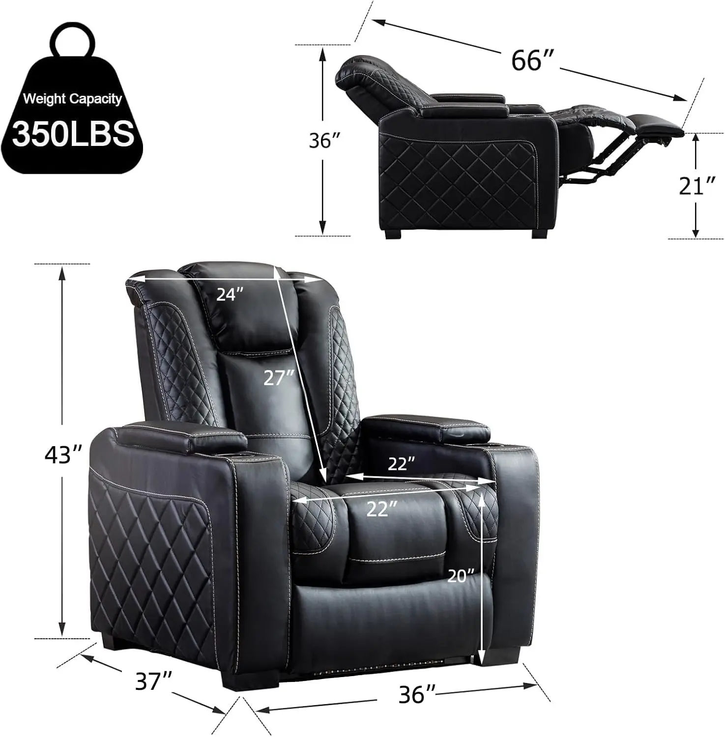 Electric Power Recliner Chair with Ambient Lighting, Faux Leather Dual Motor Power Home Theater Seating with Adjustable Headrest