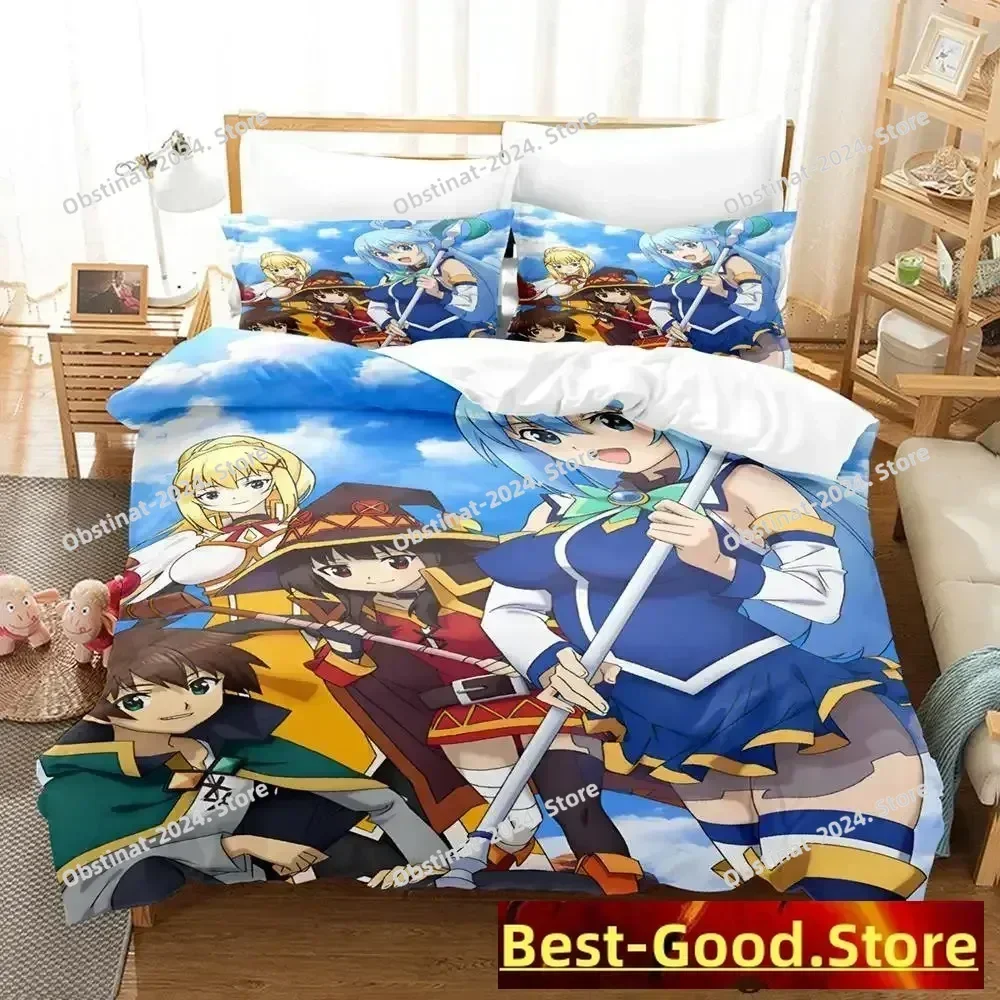 2025 Cute KonoSuba Bedding Set Cartoon Anime three-piece set Adult Kid Bedroom Duvetcover Sets For Kawaii Girls lit 2 personnes