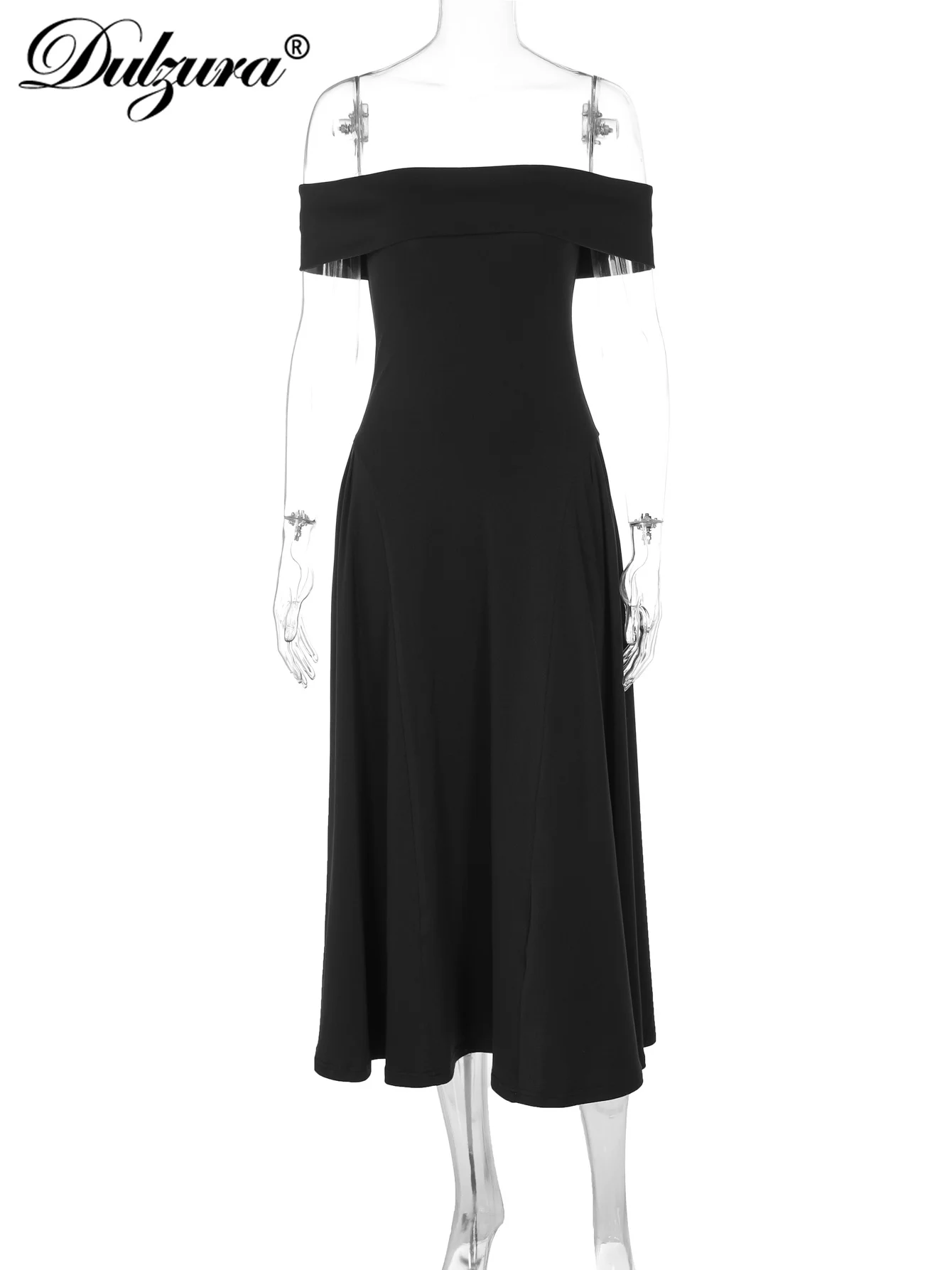 Dulzura Off Shoulder Sleeveless Slim Midi Dress Solid Sexy Elegant Outfit Women’A Party Club Prom Long Dress Winter Clothes