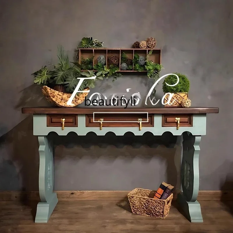 

American retro entrance table solid wood light luxury home aisle entrance table against the wall decorative table case