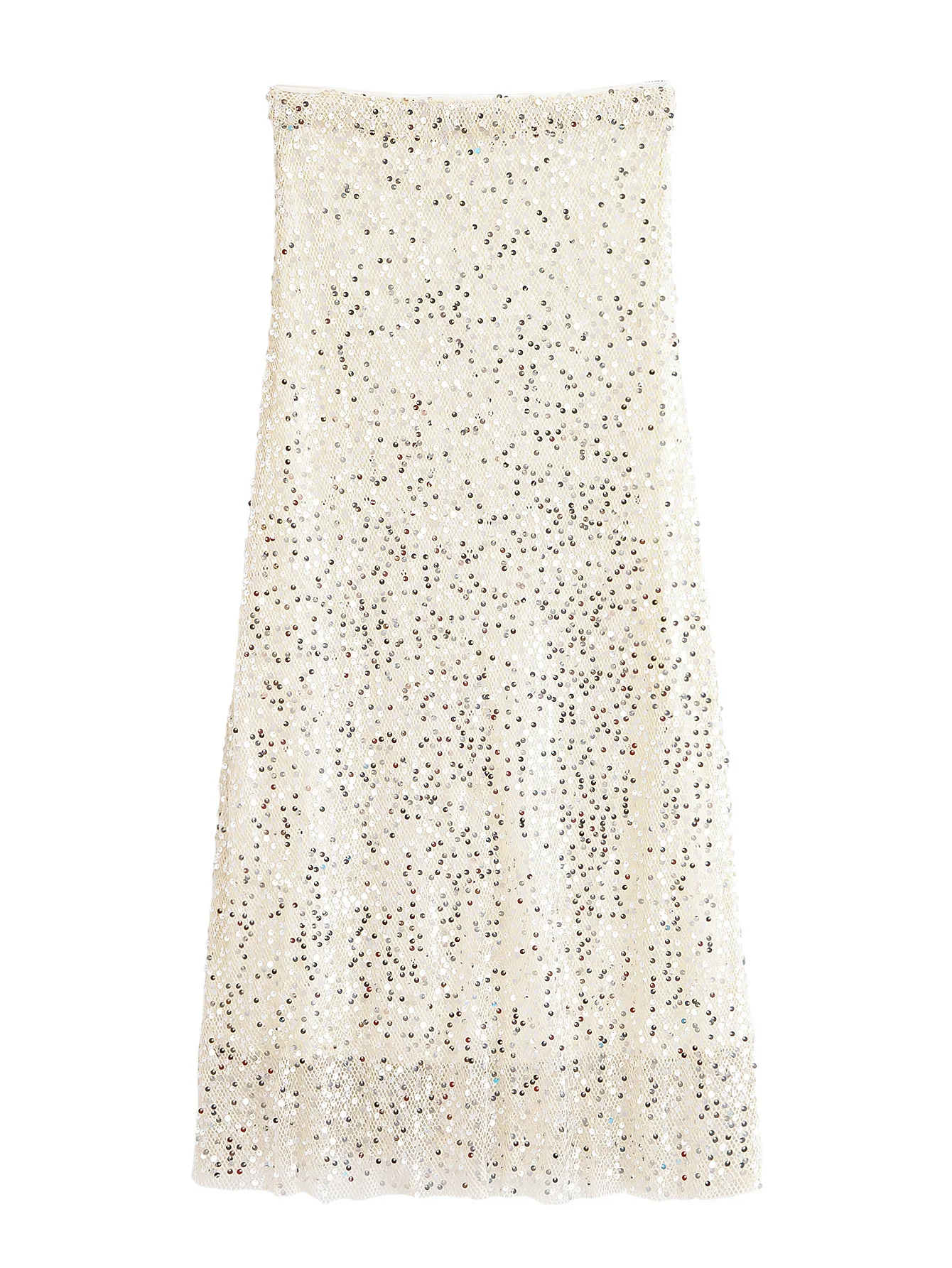 

European and American 2025 autumn new women's clothing casual temperament simple slim beads decoration mid-waisted midi skirt