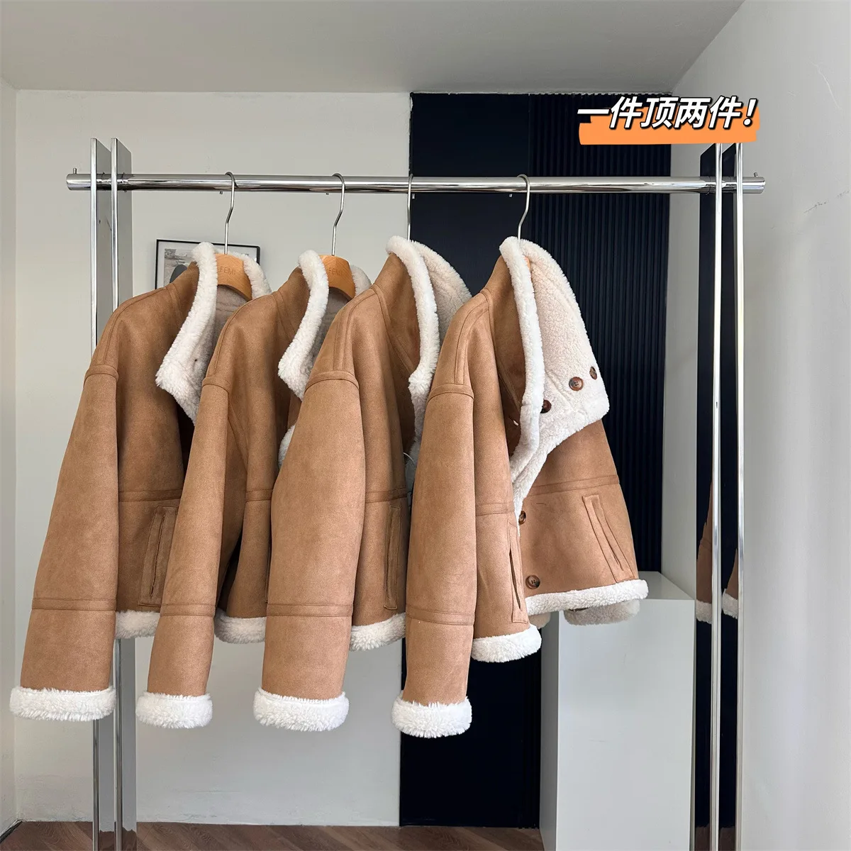 2025 neue Frauen Winter Warm Dicken Wildleder Mantel Zwei Weg Tragen Frauen Pelzigen Mantel Drehen Unten Kragen Frauen Jacke Mantel casaco feminino