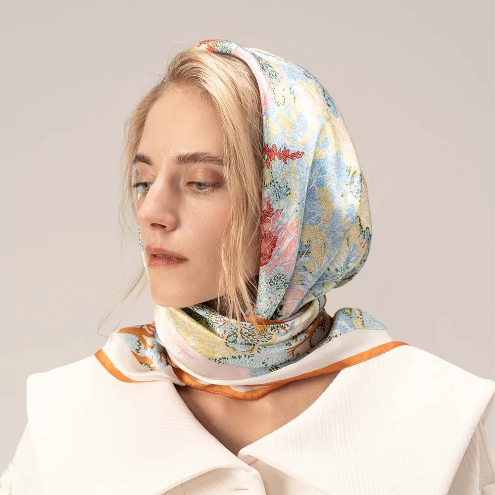 MUSSHOE Silk Scarves for Women 100% Real Mulberry Silk Head Square Scarf 89x89cm Lightweight Bandana Shawls and Wraps