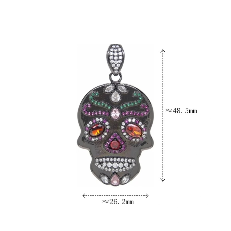 10Pcs Halloween Gift Sugar Skull Pendant Rhinestone Crystal Colorful Skeleton Charm For DIY Jewelry Making