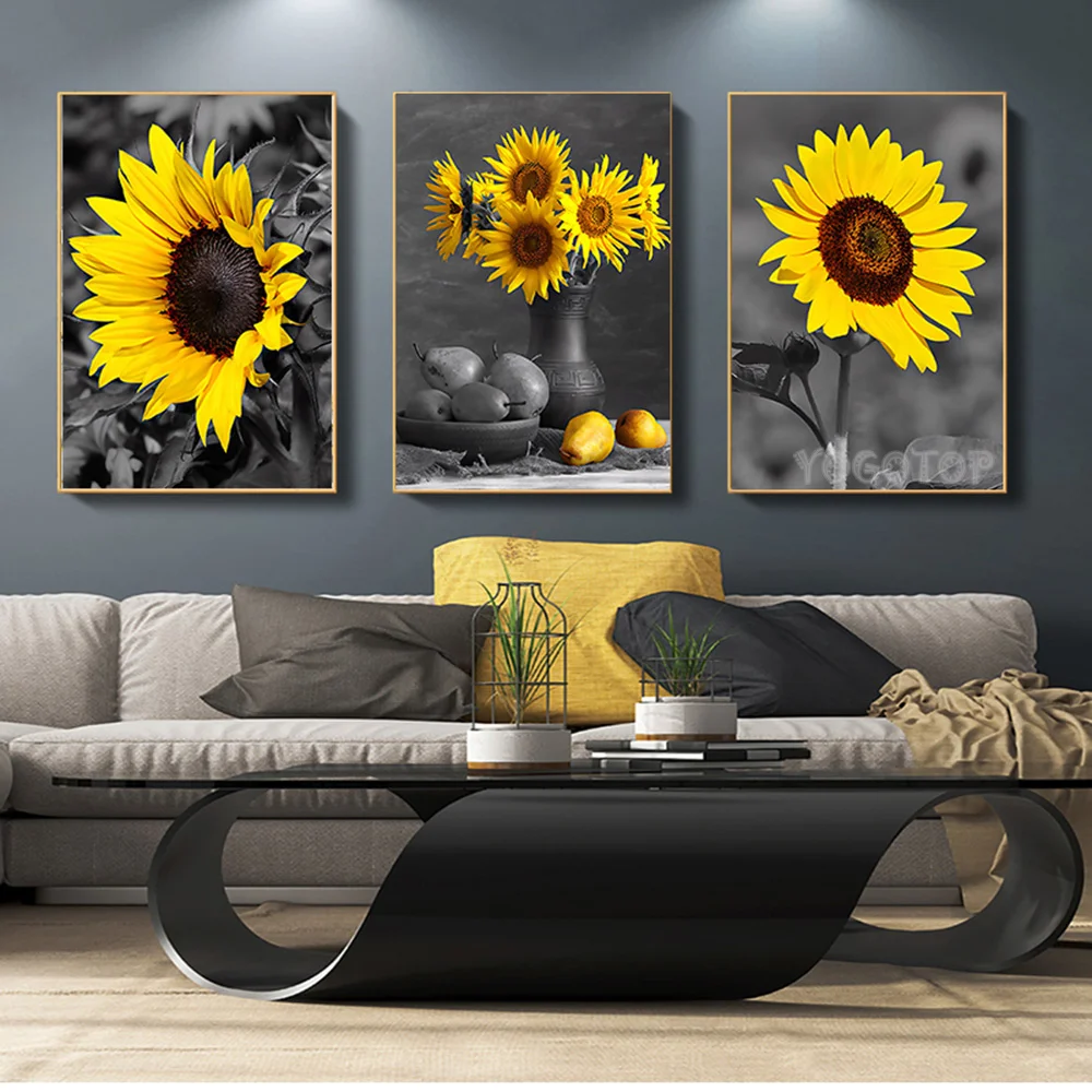 Sunflower flower 3Pcs/Set DIY diamond Painting 5D Full Round/Square Diamond Mosaic Embroidery Triptych Home Decor ML1662