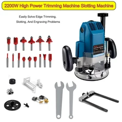 2200W Electric Router Trimmer 6 Gears Wood Milling Engraving Slotting Trimming Machine Woodworking Hand Carving Carpentry Router