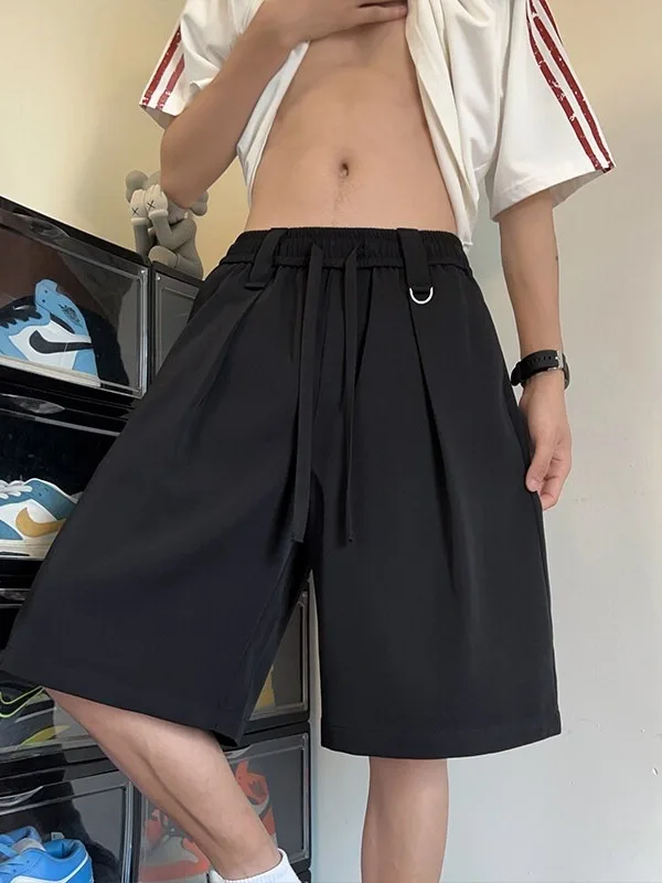 

Summer American Style Casual Ice Silk Drapey Men's Wide Leg Loose Fit Suit Shorts Youthful Energy Straight Leg Pants