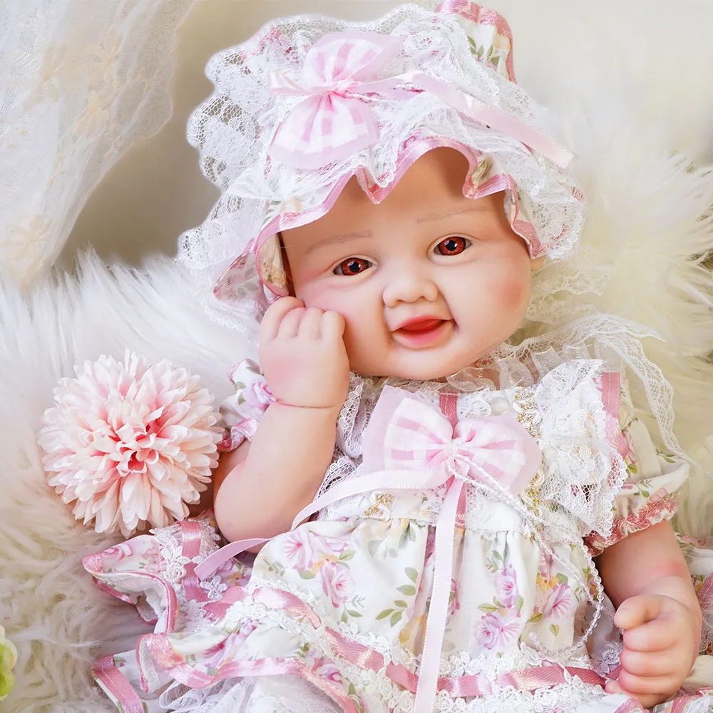 17.3" Full Body Solid Silicone Reborn Baby Girl Weighted 6.8Lbs 3D Skin Visible Veins Newborn Doll Kids Toy Anti-Stress