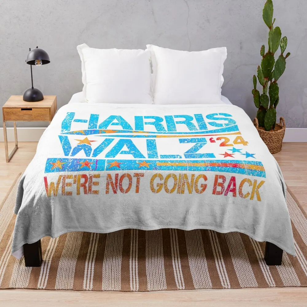 Tim Walz Waltz Kamala Harris We're Not Going Back, Harris Walz 2024 For President Throw Blanket Flannel Nap Blankets