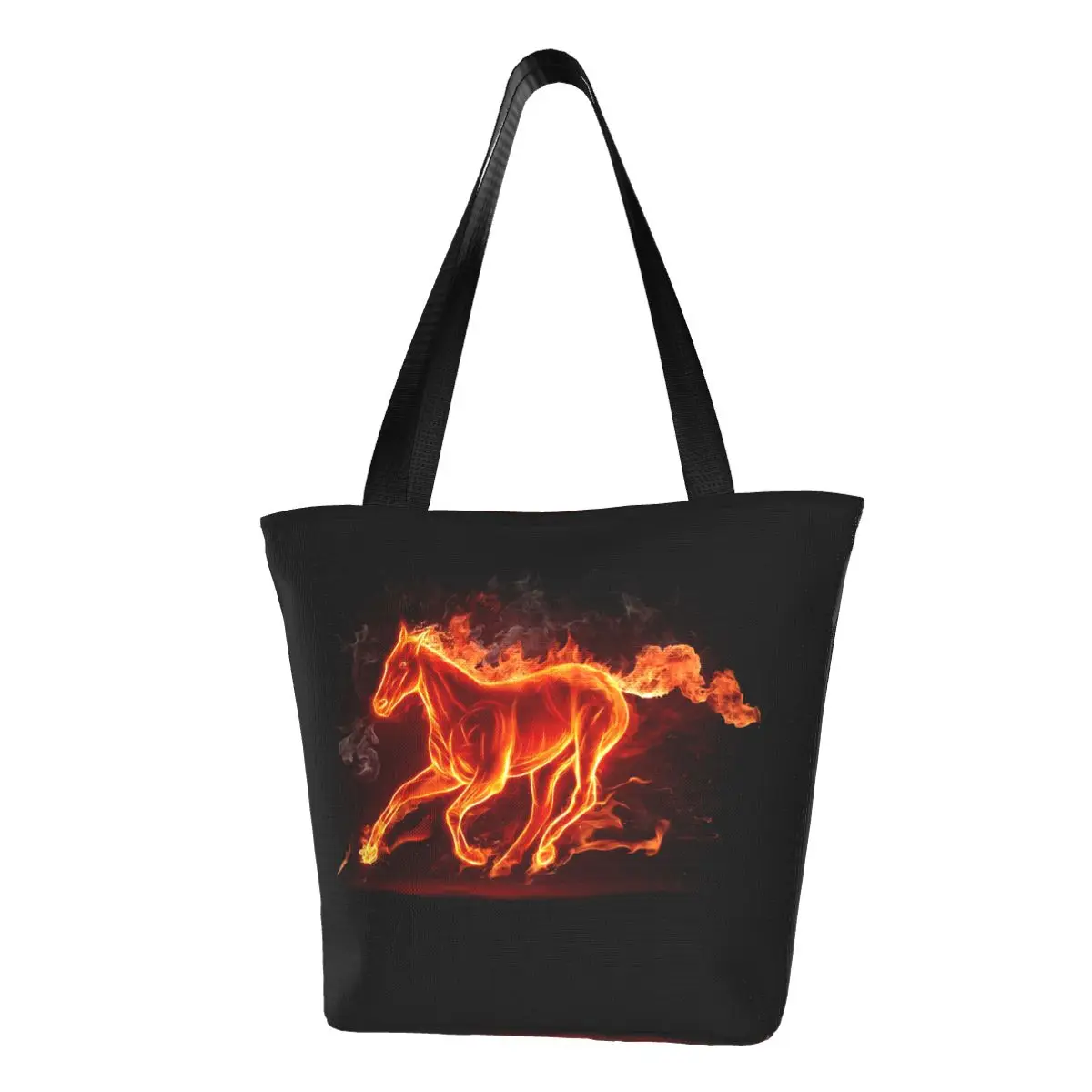 

Cute Printed Fire Burning Horse Tote Shopping Bags Portable Canvas Shoulder Shopper Abstract Animal Art Handbag