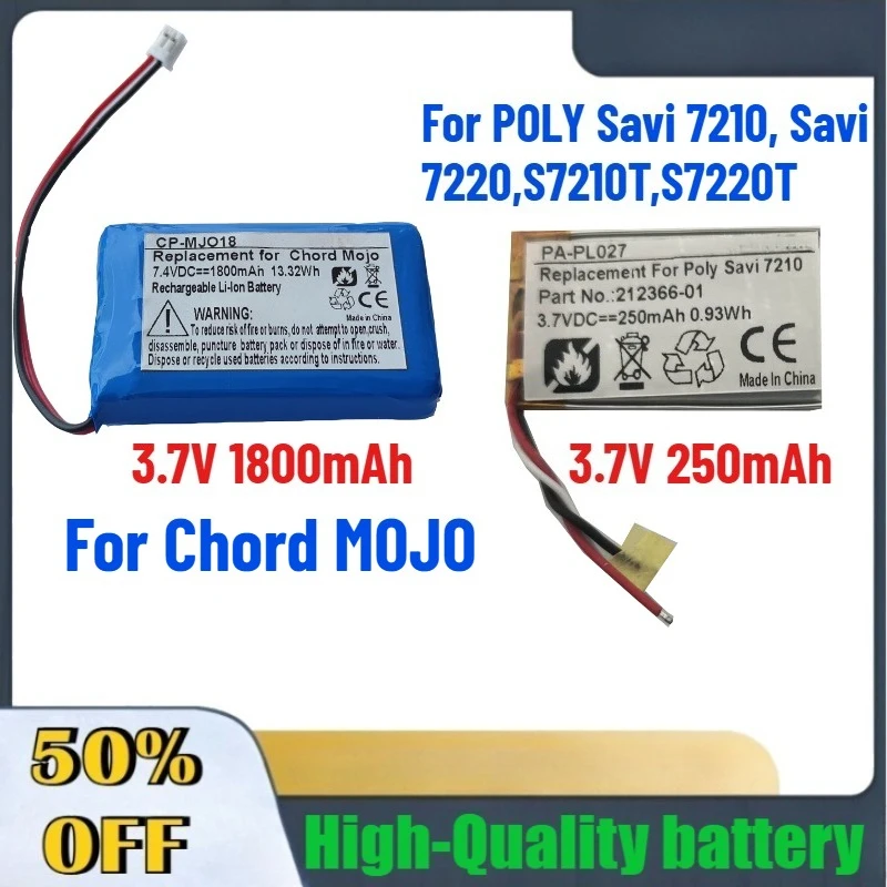 

High-Quality 3.7V 1800mAh 250mAh Lithium Battery for Chord MOJO / POLY Savi 7210, Savi 7220,S7210T,S7220T Accessories & Parts