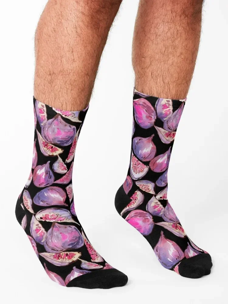 Figs on black watercolor pattern Socks hockey Men's Toe sports designer Socks For Women Men's
