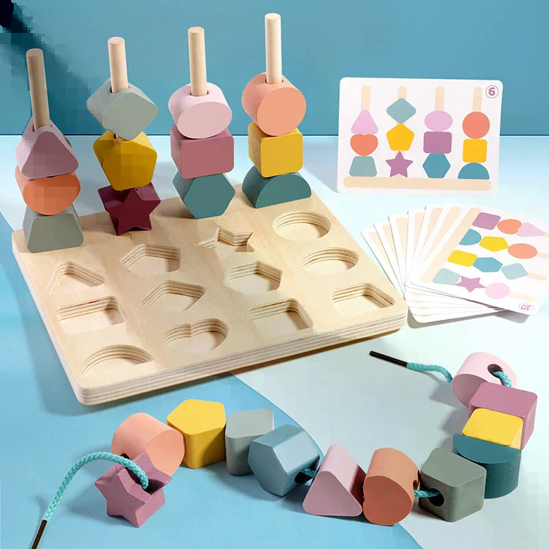 

Kids Montessori Wooden Toys Color Shape Matching Puzzle Game Colorful Beaded Color Cognition Educational Toys Gift For Children