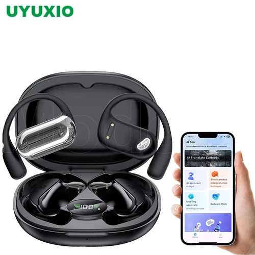 UYUXIO Auriculares con traductor en tiempo real Auriculares con traducción de idiomas AI 144 idiomas y detalles Auriculares 3 en 1 OWS para empresas
